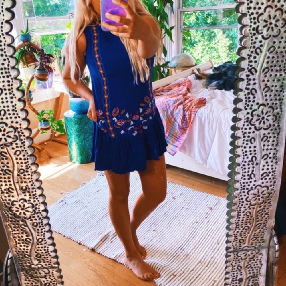 Blue Peplum Gypsy Boho Tribal Dress - Picture 2 of 5